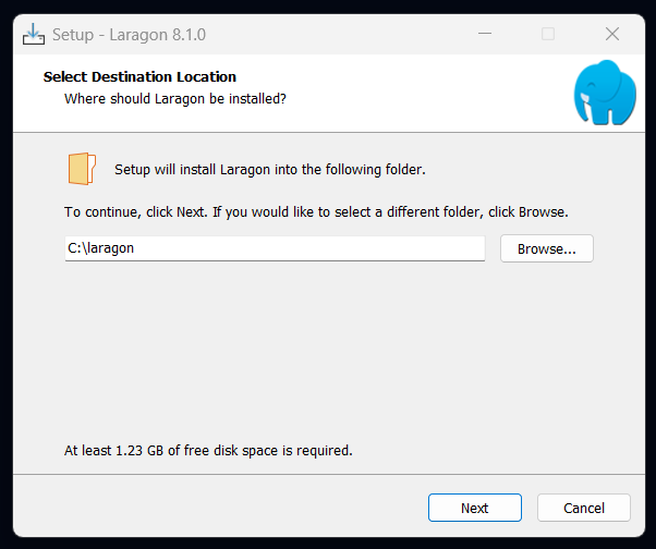 Laragon Setup - Select location