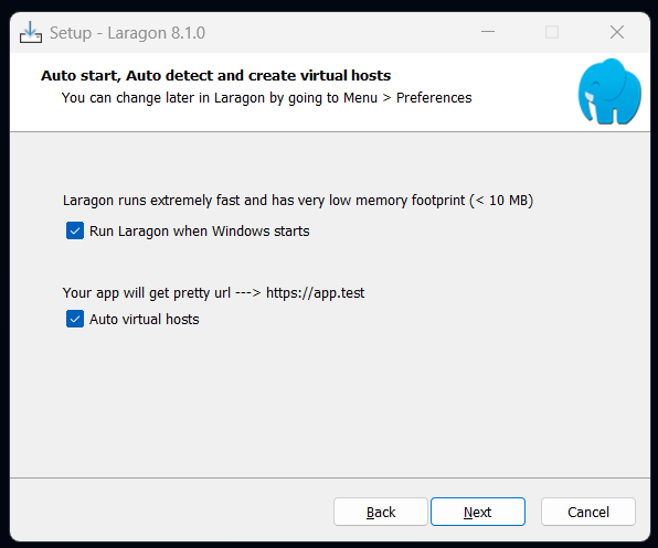 Laragon Setup - Options