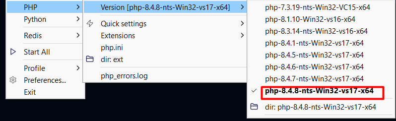 Laragon Operations - Switch PHP Version